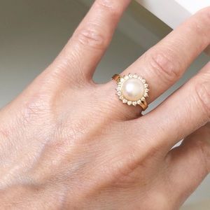 14K Solid Gold Fresh Water Pearl CZ Ring